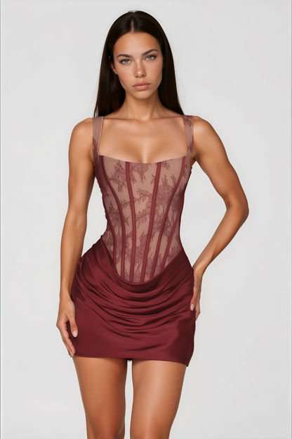 Olesya Dantelli Kırmızı Dantelli Mini Elbise