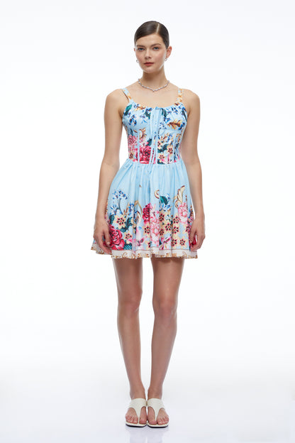 Olivette Blue Floral Ruched Mini Dress