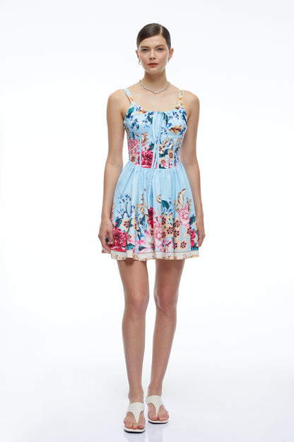 Olivette Blue Floral Ruched Mini Dress