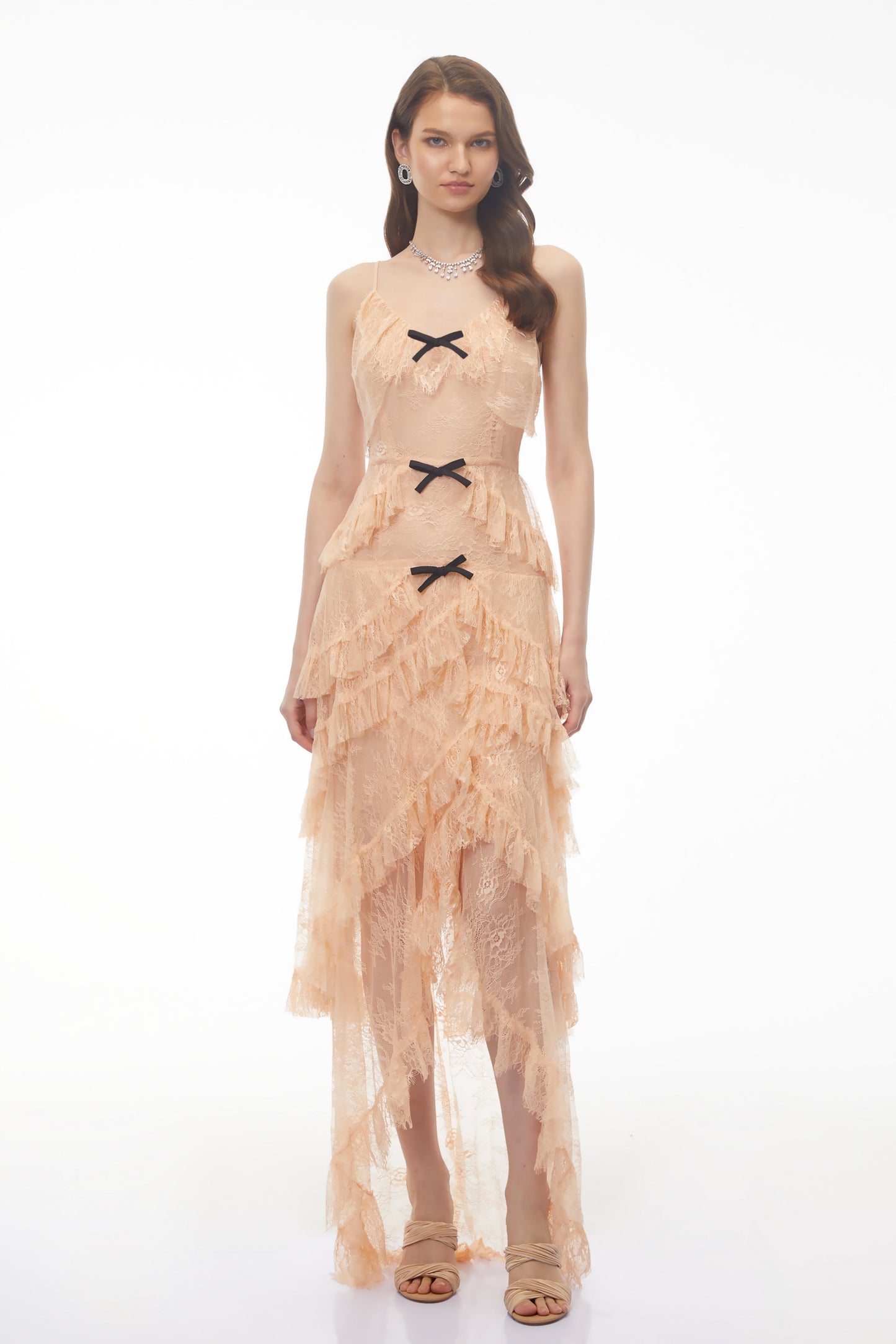 Olivia Orange Lace Maxi Dress with Ruffled Trim