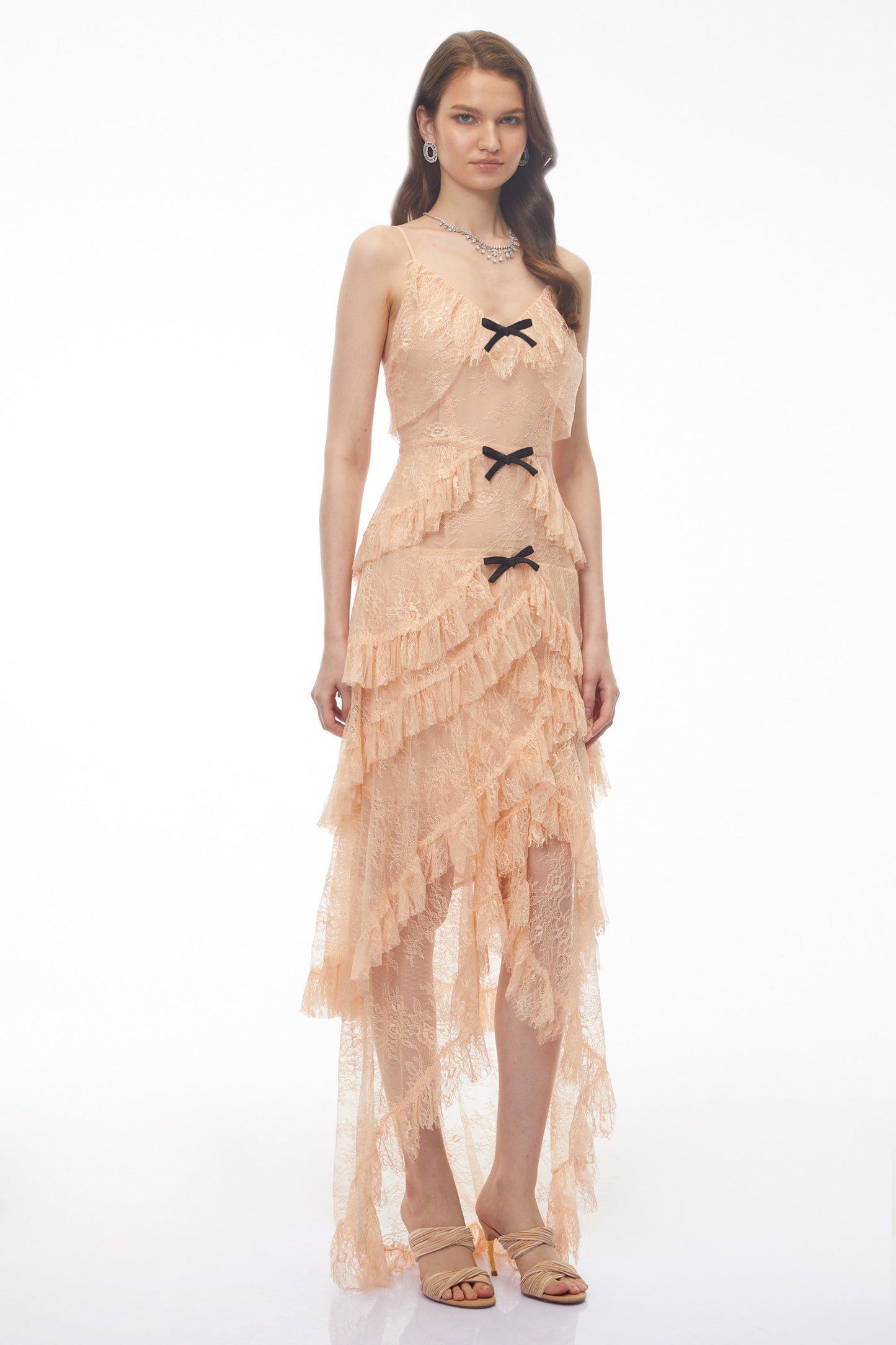 Olivia Orange Lace Maxi Dress with Ruffled Trim