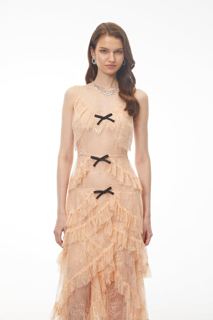 Olivia Orange Lace Maxi Dress with Ruffled Trim