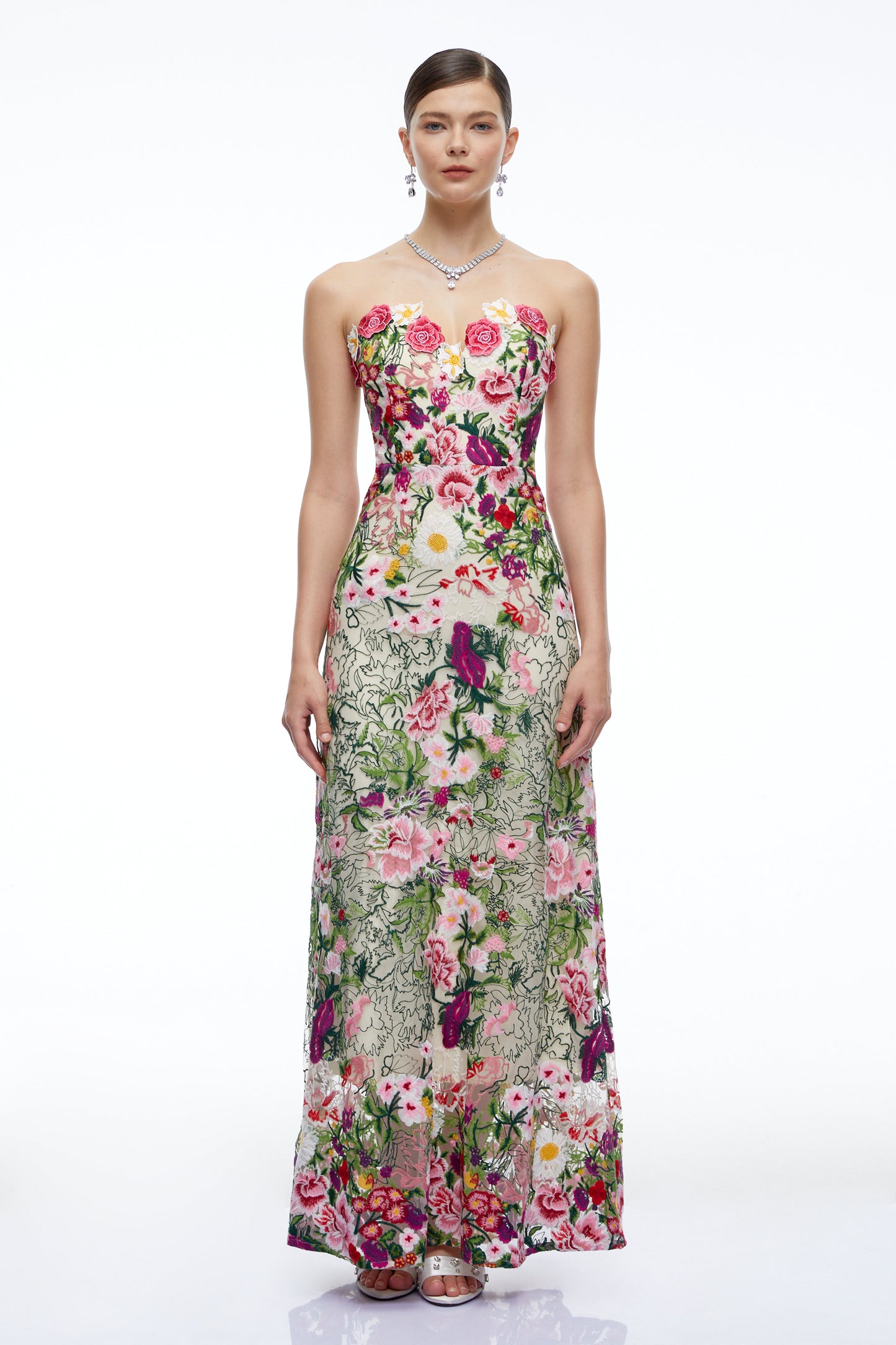 Oliwia Pink Off Shoulder Floral Embroidered Maxi Dress