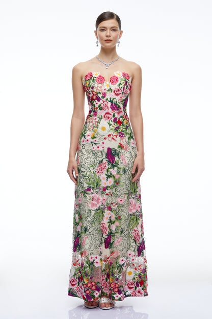 Oliwia Pink Off Shoulder Floral Embroidered Maxi Dress