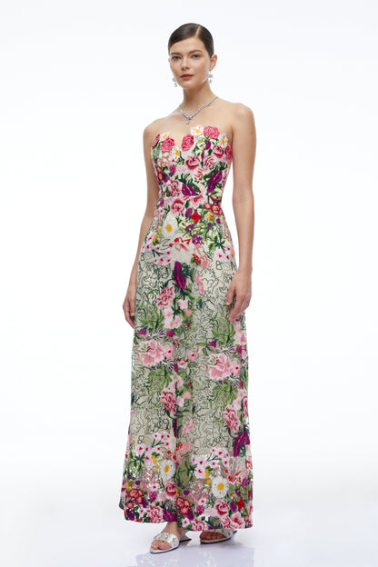 Oliwia Pink Off Shoulder Floral Embroidered Maxi Dress