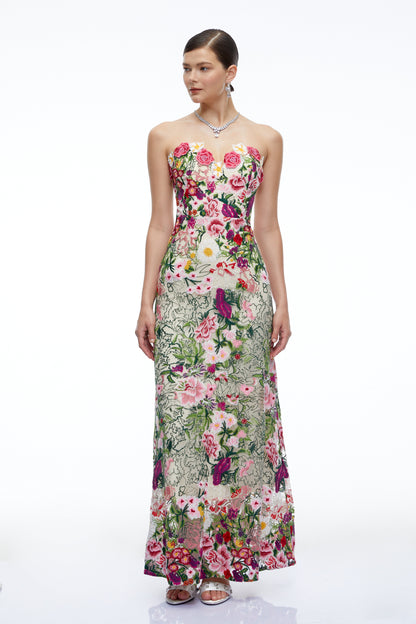 Oliwia Pink Off Shoulder Floral Embroidered Maxi Dress