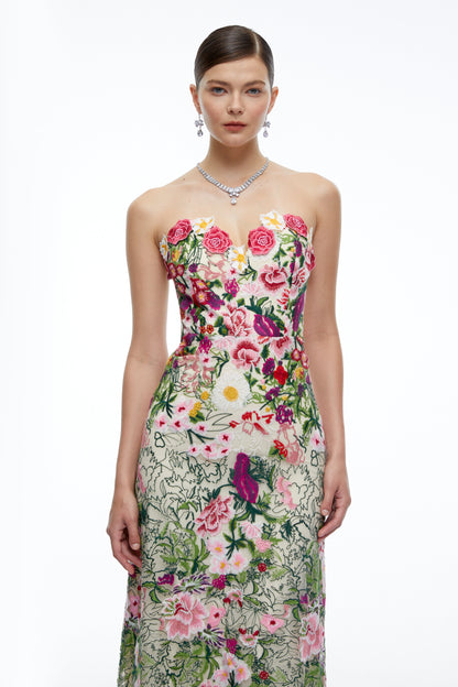 Oliwia Pink Off Shoulder Floral Embroidered Maxi Dress