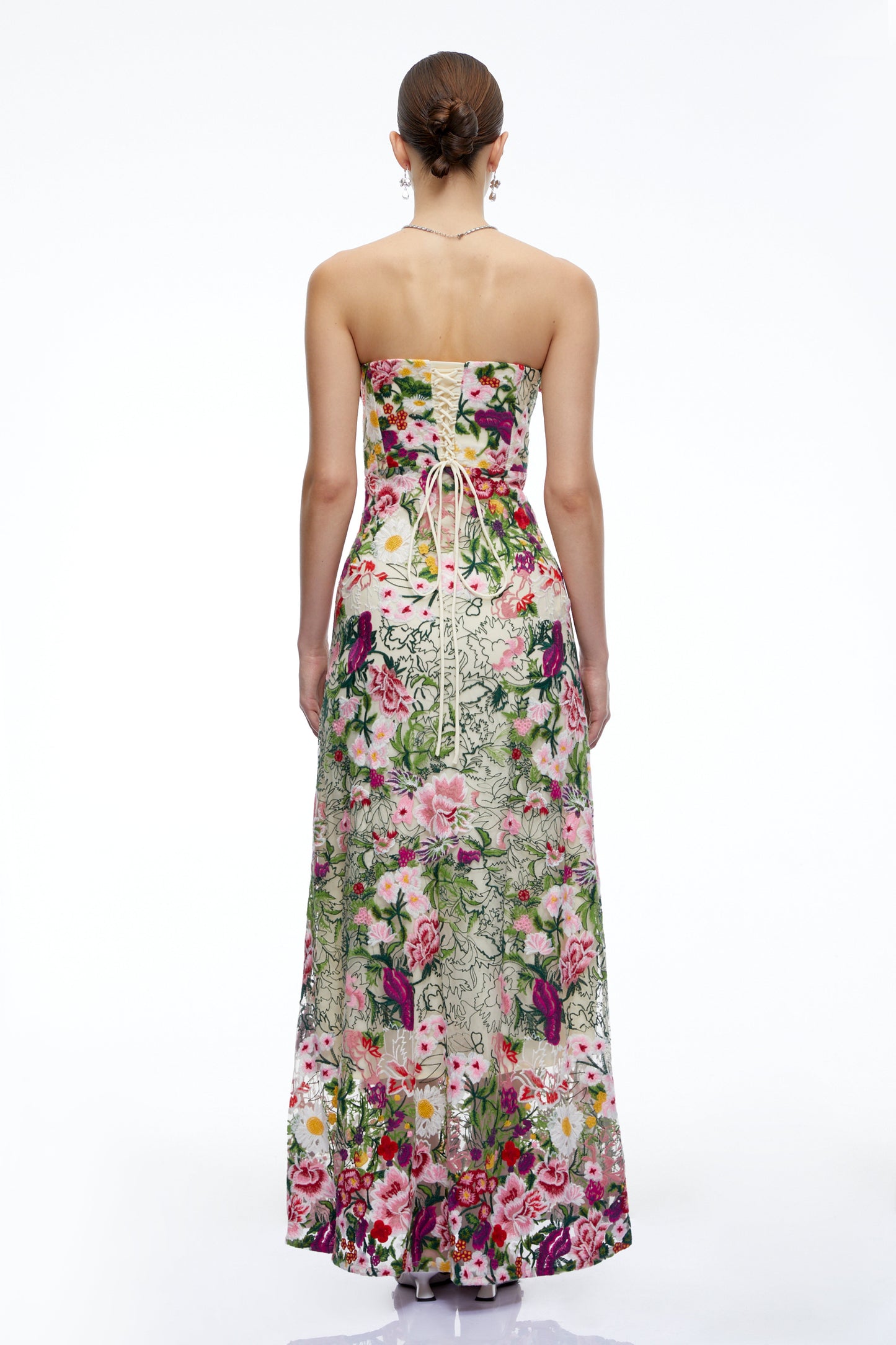Oliwia Pink Off Shoulder Floral Embroidered Maxi Dress