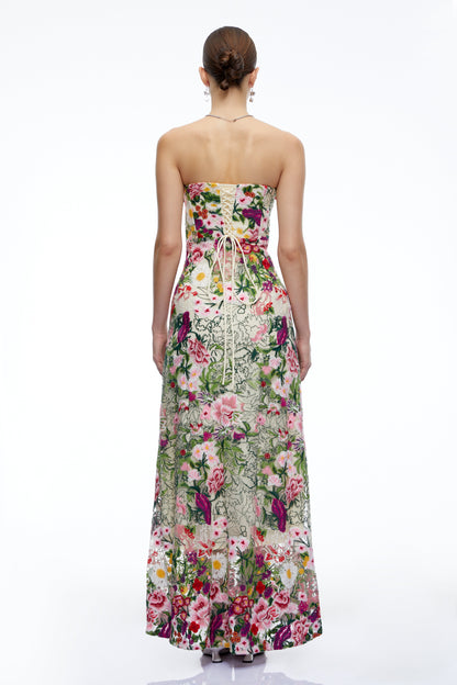Oliwia Pink Off Shoulder Floral Embroidered Maxi Dress