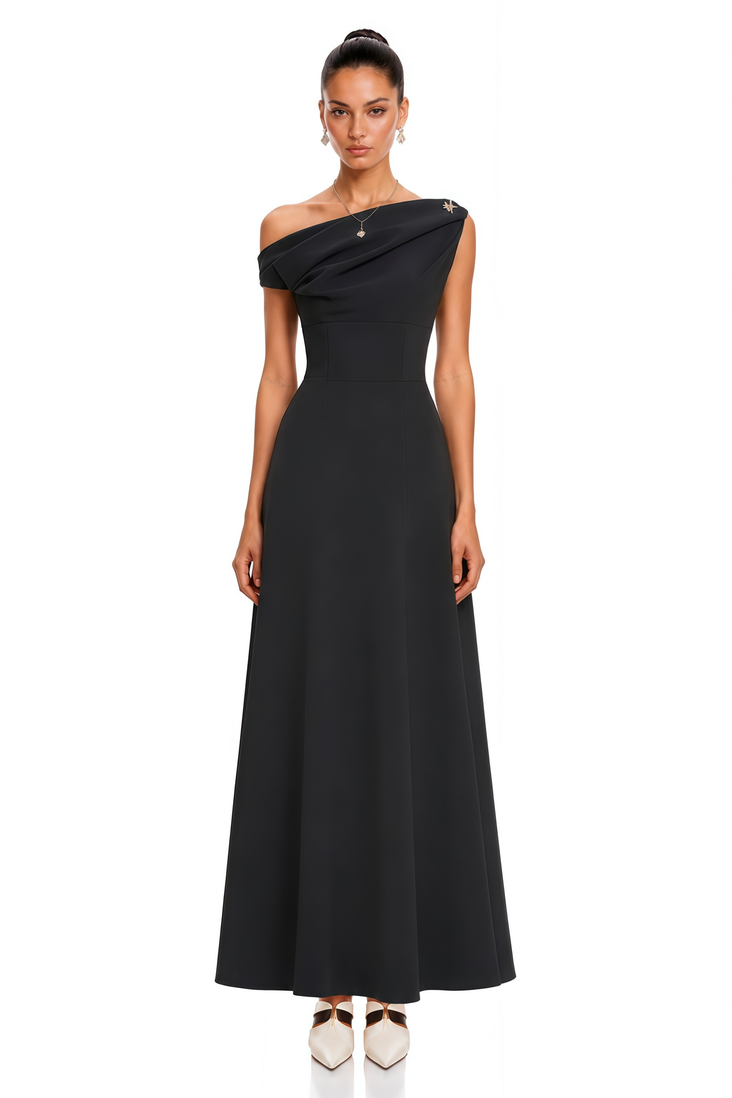 Olympia Black Off Shoulder Ruched Maxi Dress