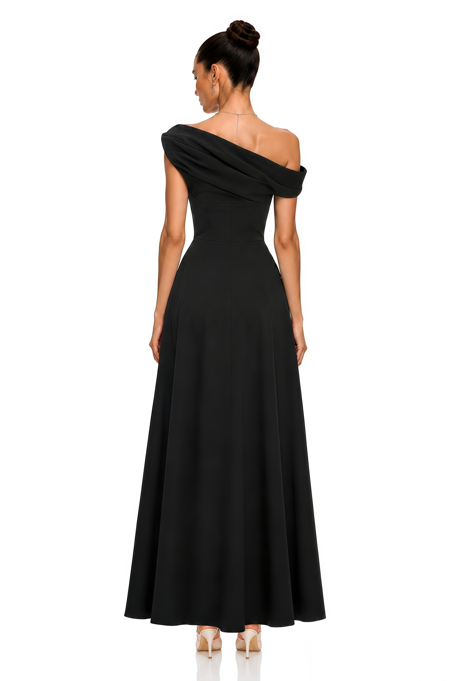 Olympia Black Off Shoulder Ruched Maxi Dress