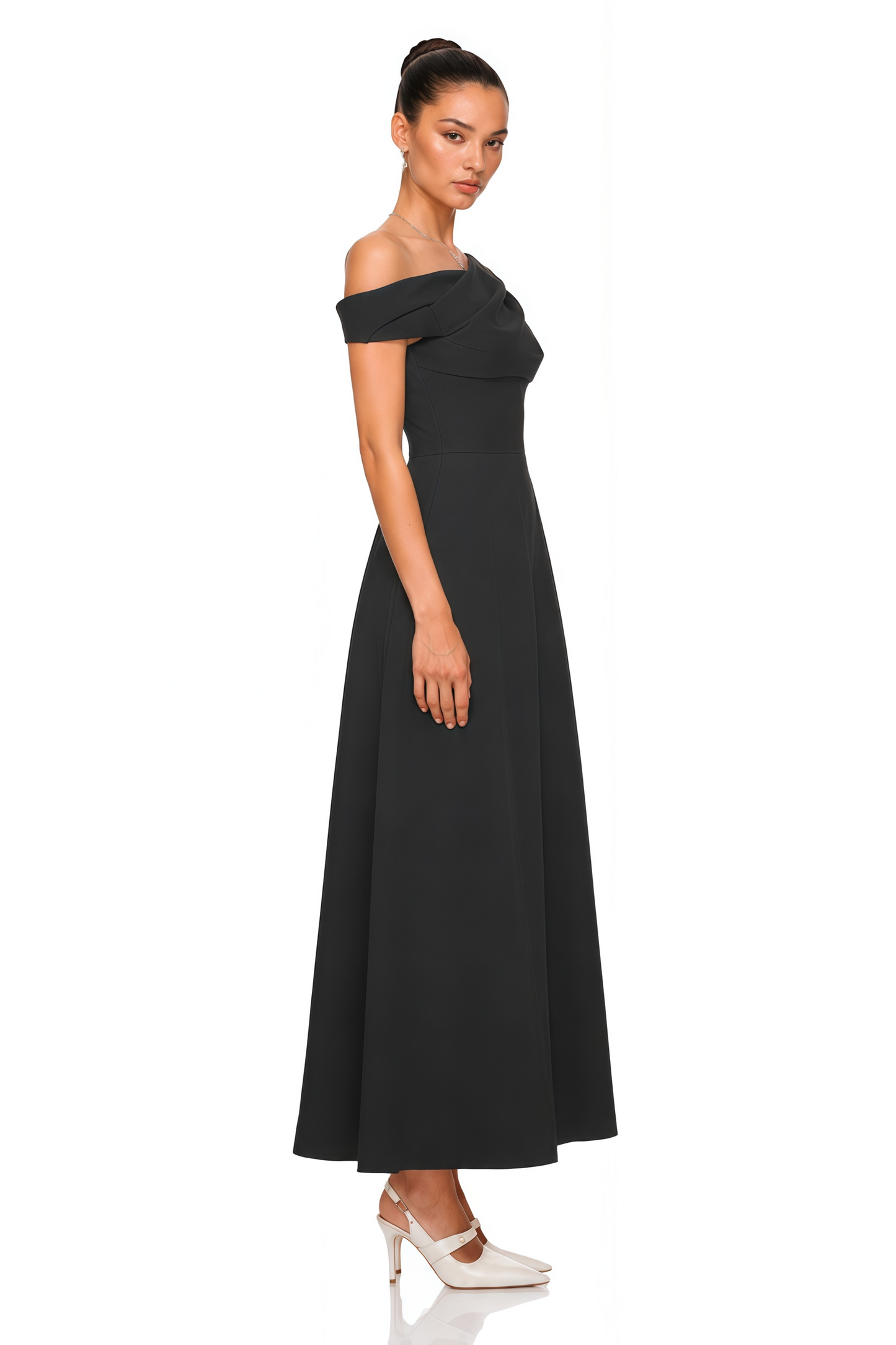 Olympia Black Off Shoulder Ruched Maxi Dress