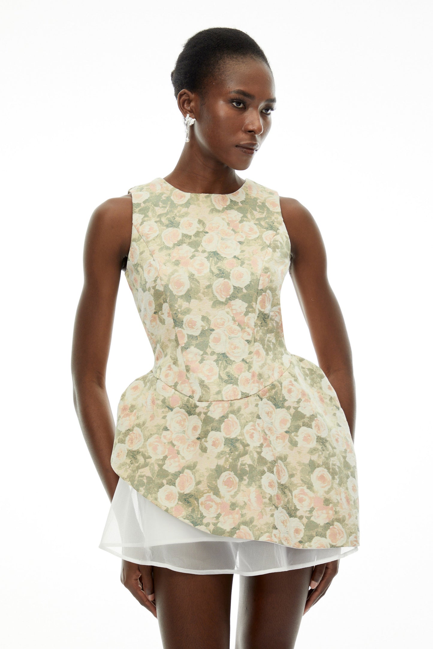 Olympia Green Sleeveless Floral Print Mini Dress