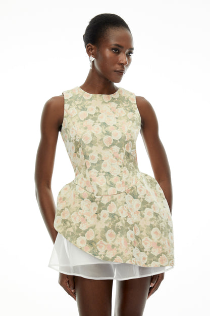 Olympia Green Sleeveless Floral Print Mini Dress