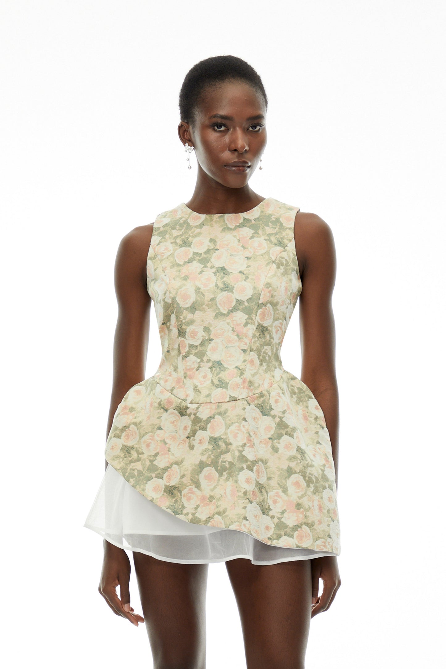 Olympia Green Sleeveless Floral Print Mini Dress