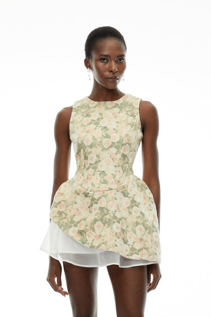 Olympia Green Sleeveless Floral Print Mini Dress