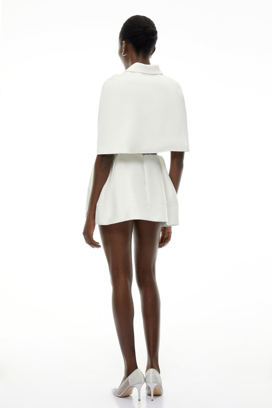 Ondina White Double-Breasted Cape Coat & Skirt Set
