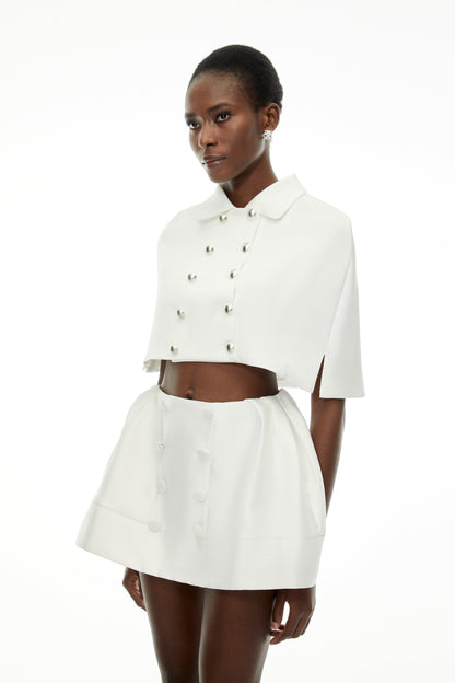 Ondina White Double-Breasted Cape Coat & Skirt Set