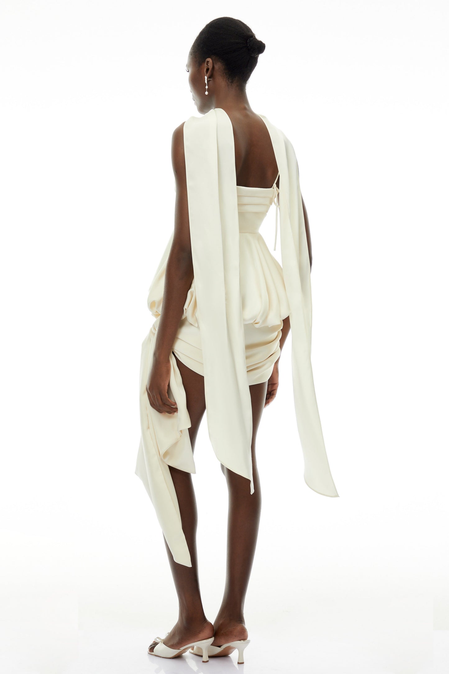 Opale Neutral Asymmetrical Satin Mini Dress