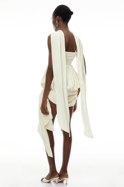 Opale Neutral Asymmetrical Satin Mini Dress