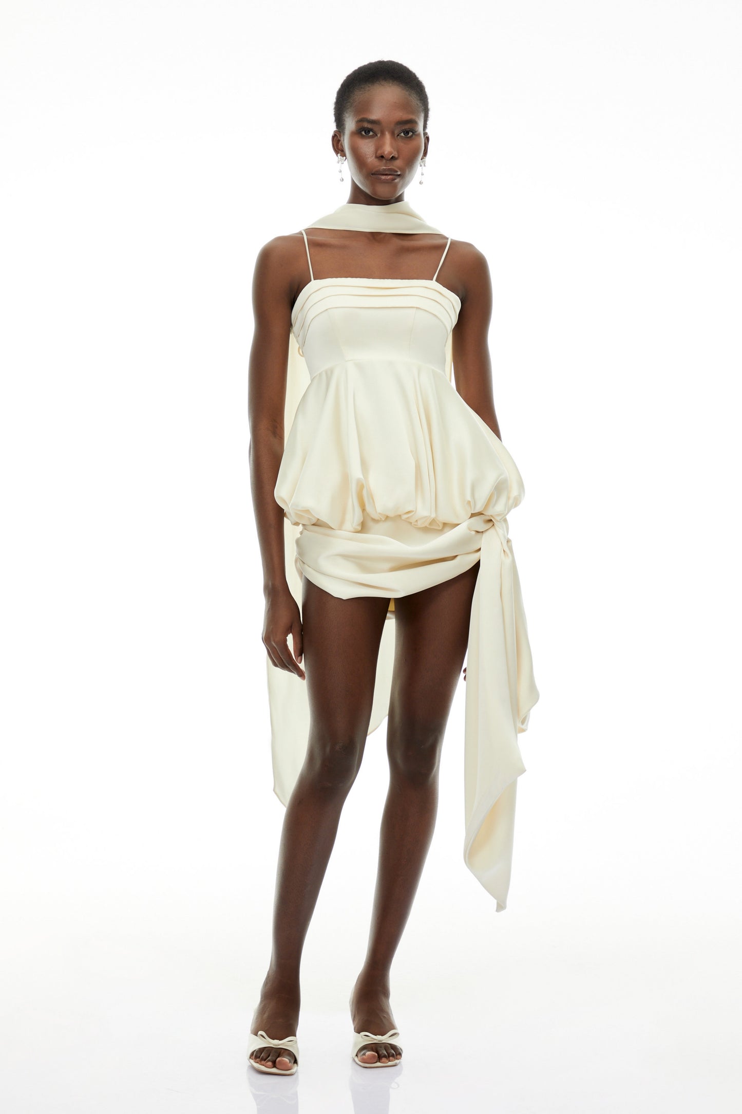 Opale Neutral Asymmetrical Satin Mini Dress