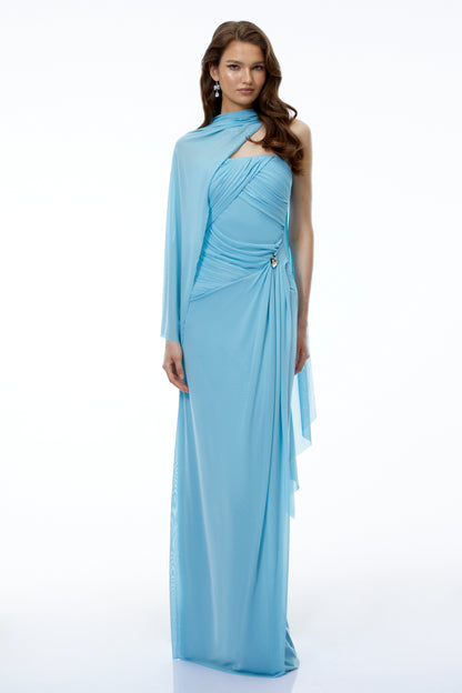 Ophelia Blue Off Shoulder Ruched Maxi Dress