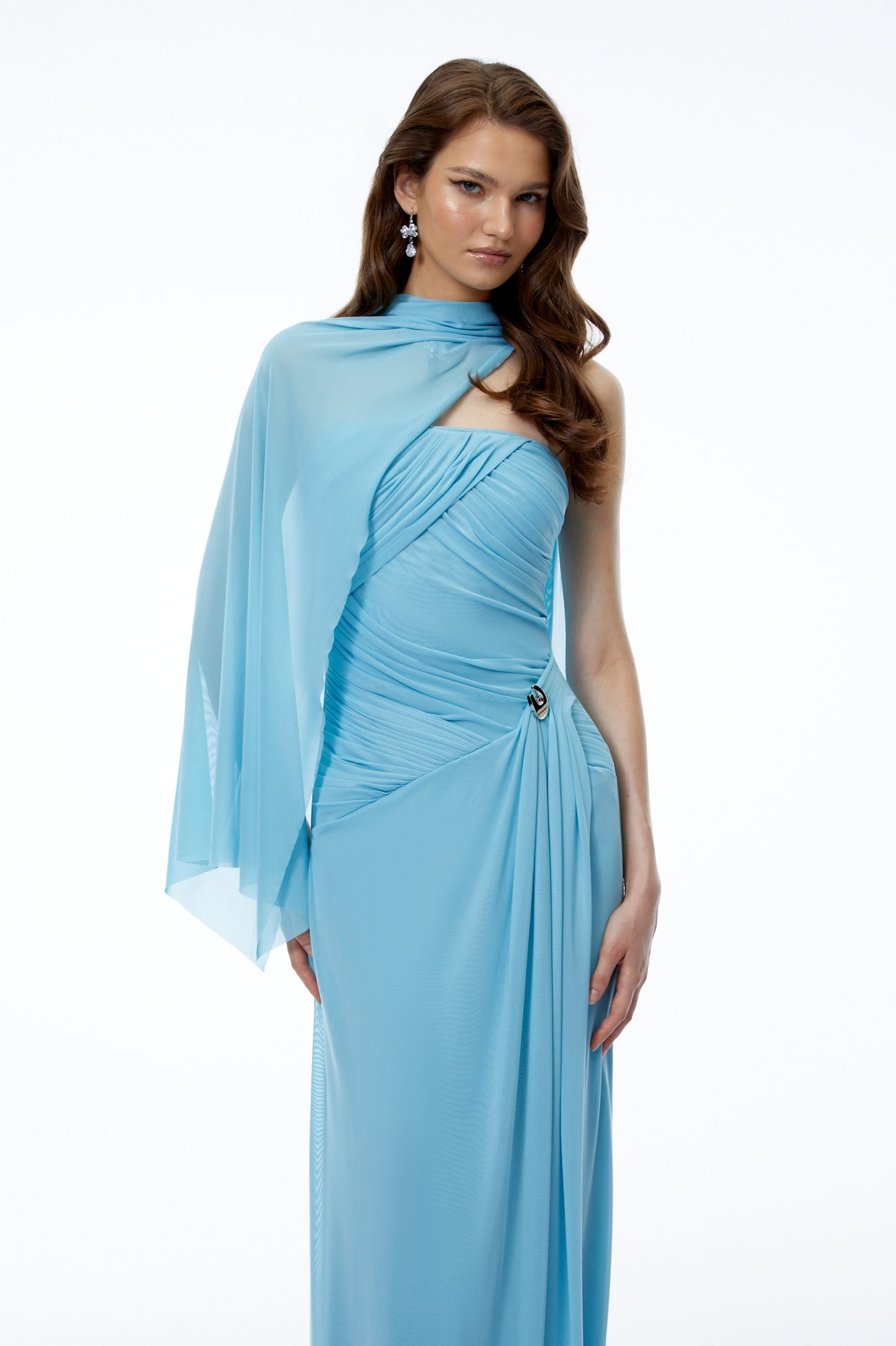 Ophelia Blue Off Shoulder Ruched Maxi Dress