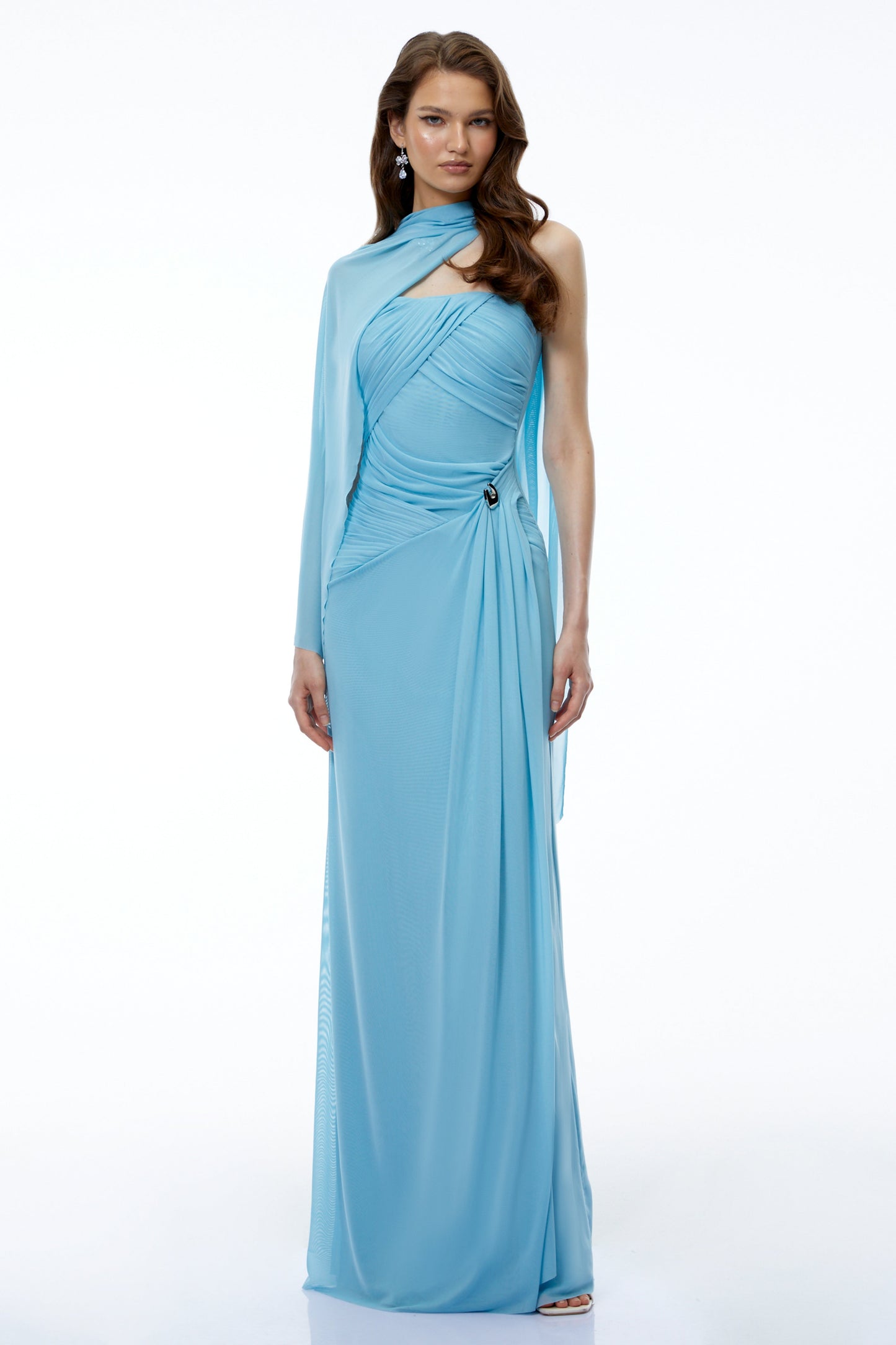Ophelia Blue Off Shoulder Ruched Maxi Dress