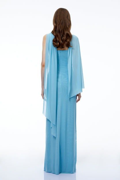 Ophelia Blue Off Shoulder Ruched Maxi Dress