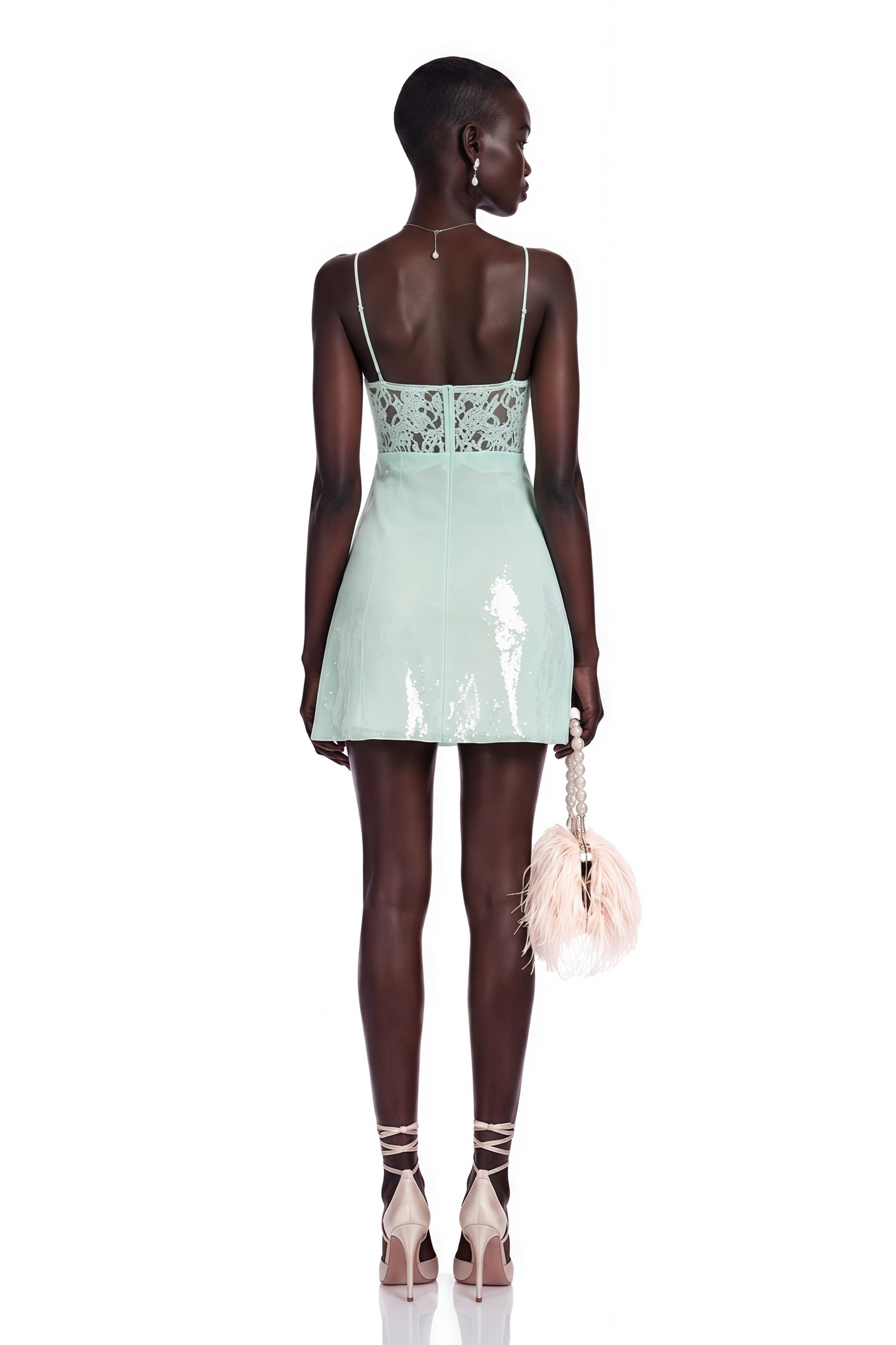 Ophelia Mint Green Lace Bustier Sequin Mini Dress