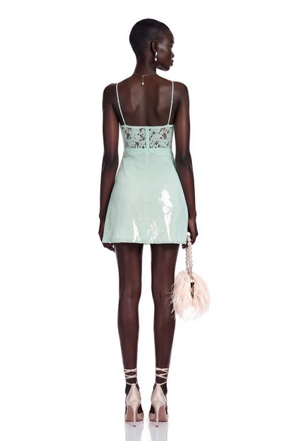 Ophelia Mint Green Lace Bustier Sequin Mini Dress