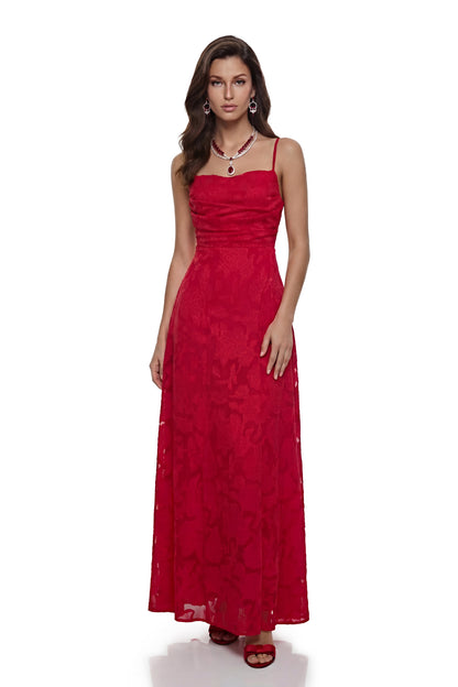 Oriane Red Floral Lace Maxi Dress