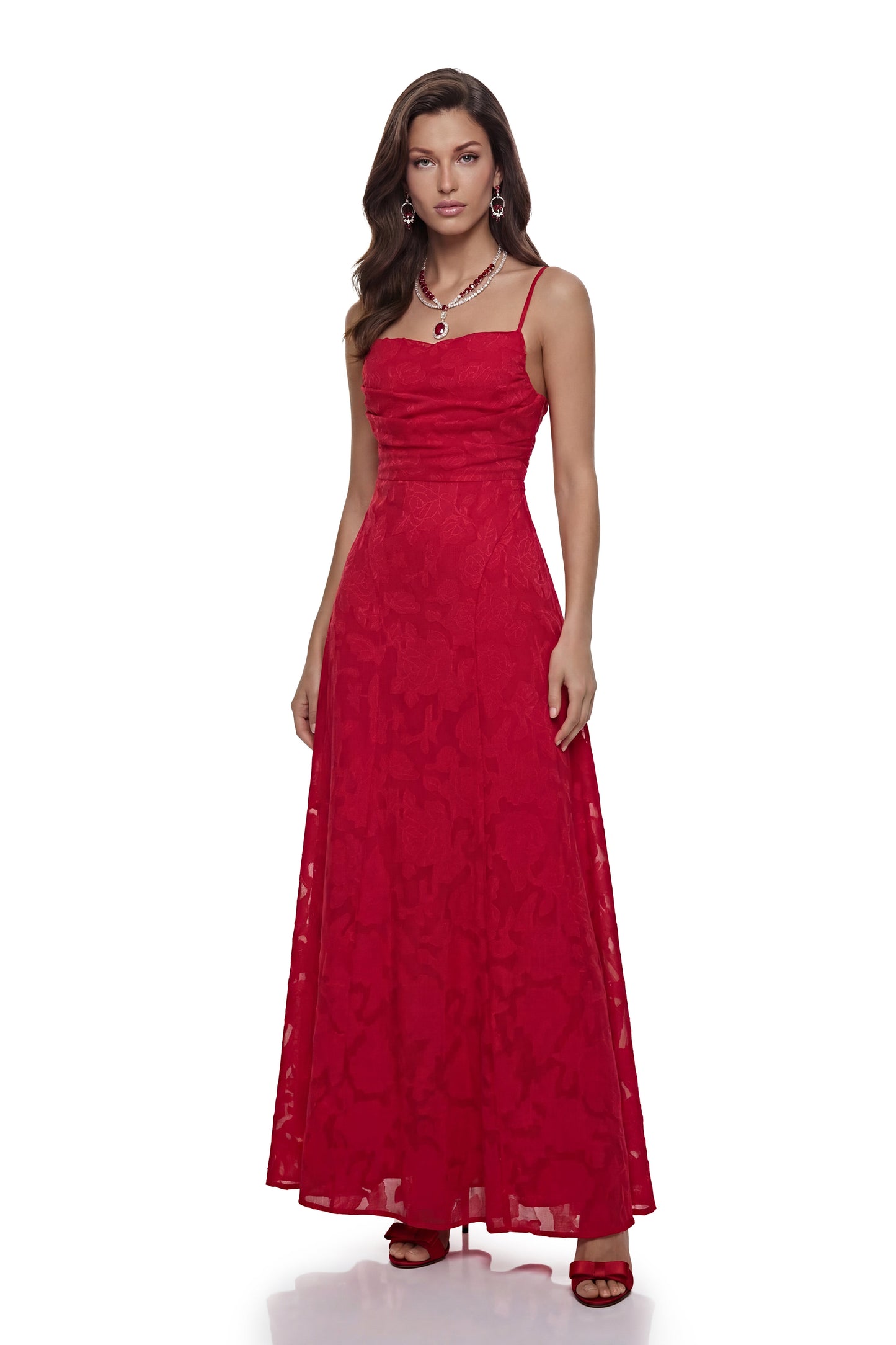 Oriane Red Floral Lace Maxi Dress