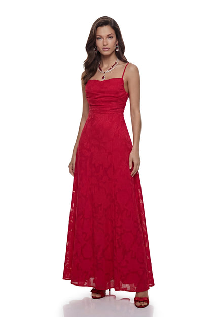 Oriane Red Floral Lace Maxi Dress
