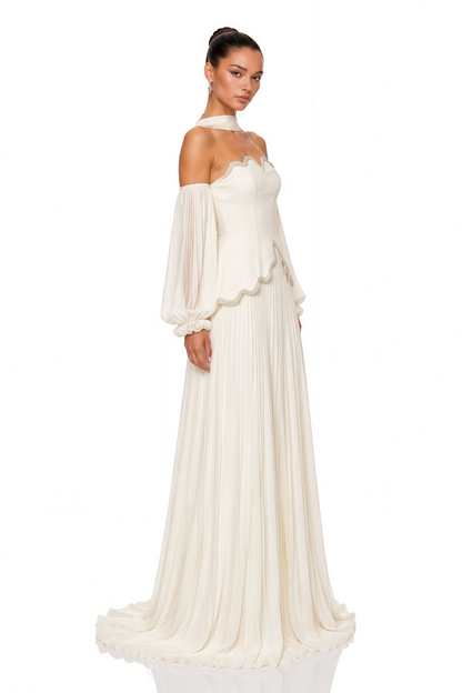 Oriane White Off Shoulder Puff Sleeve Maxi Dress