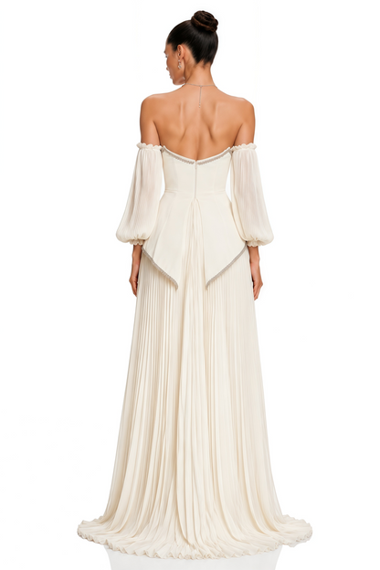 Oriane White Off Shoulder Puff Sleeve Maxi Dress