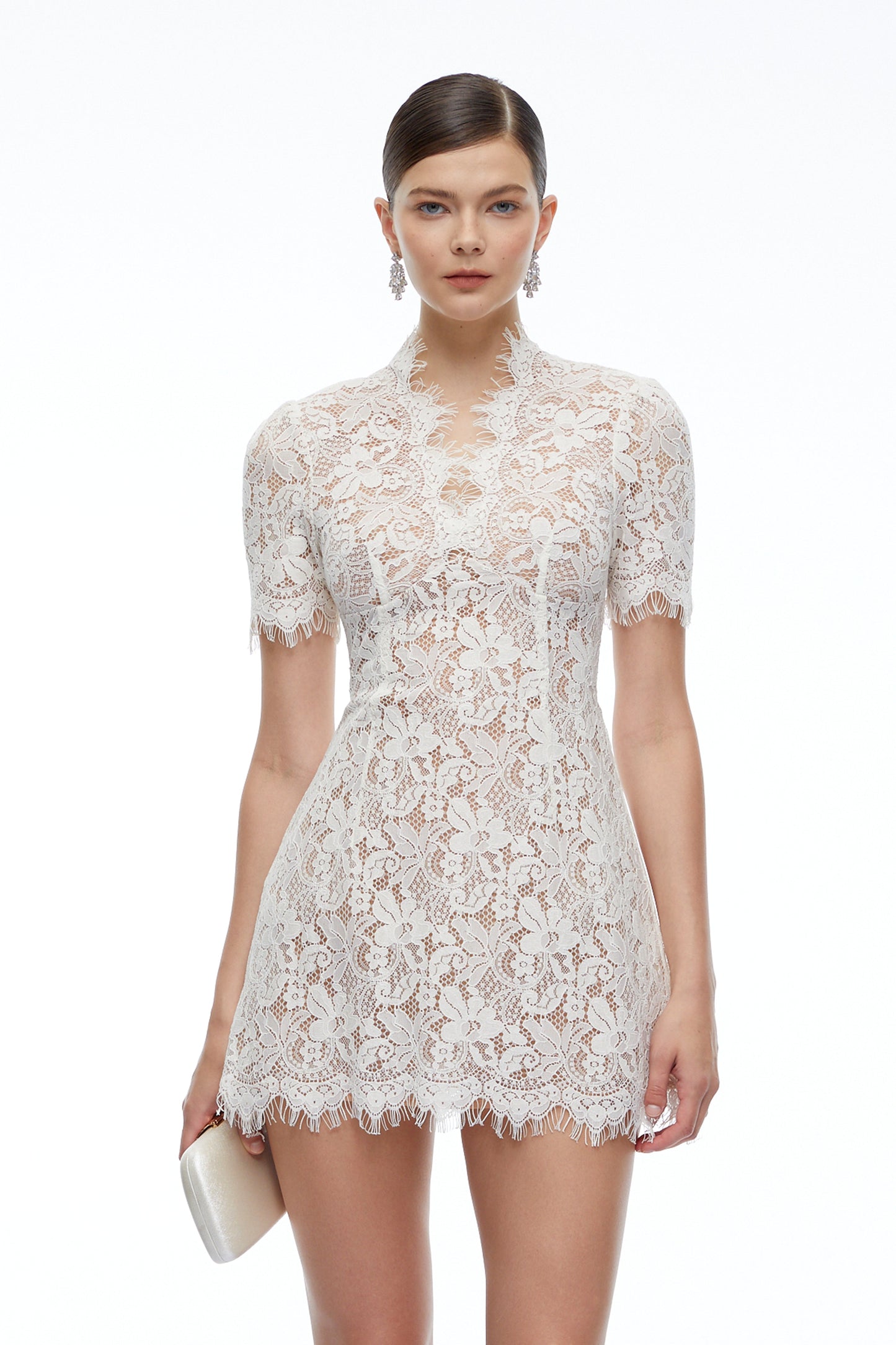 Orinthia White V-Neck Lace Mini Dress