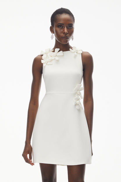 Orli White Mini Dress with 3D Petals