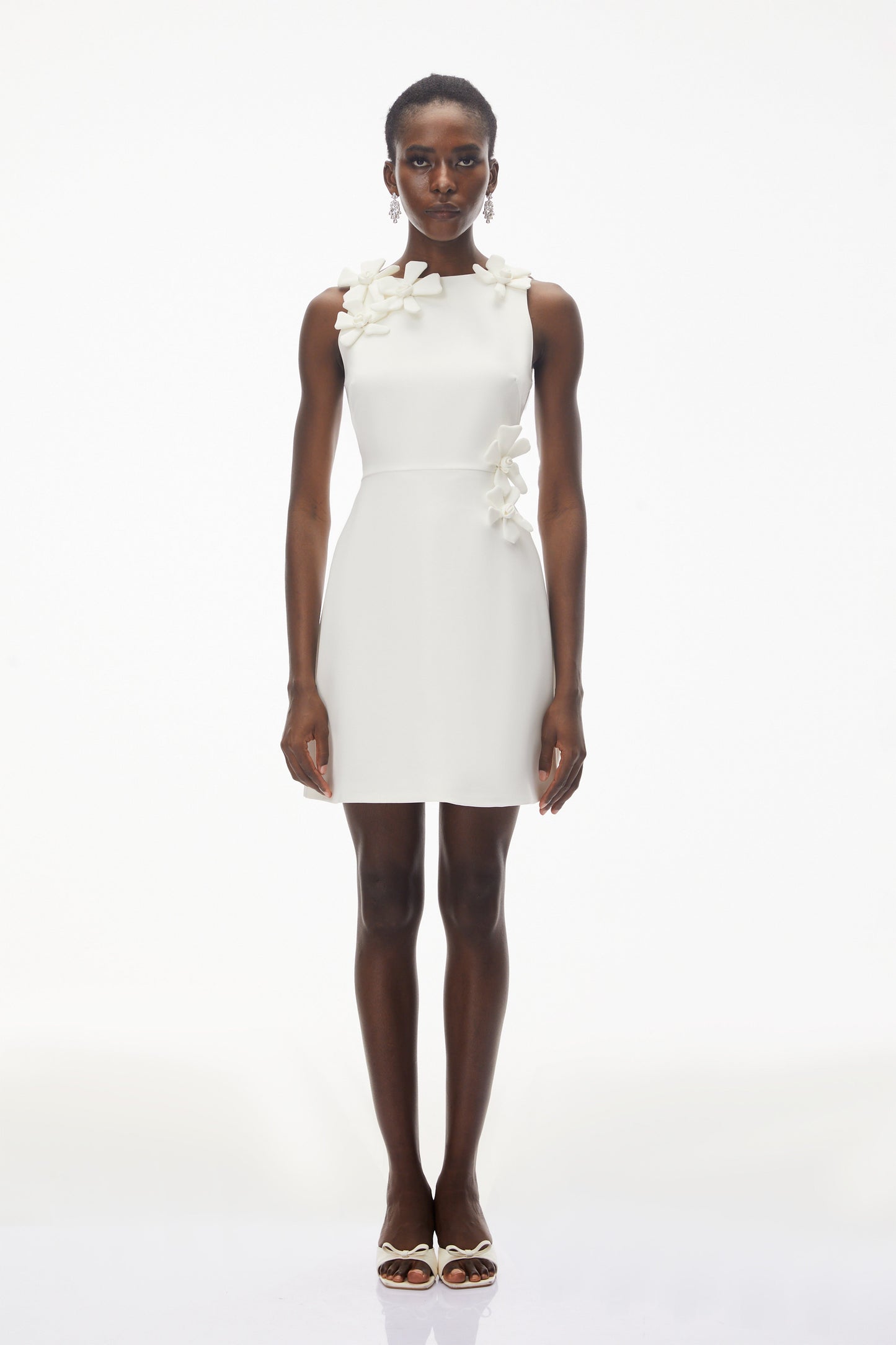 Orli White Mini Dress with 3D Petals