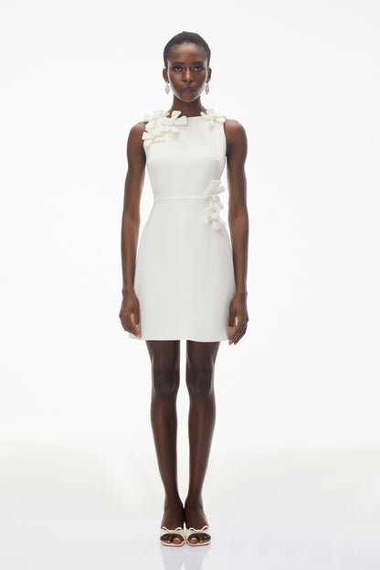 Orli White Mini Dress with 3D Petals