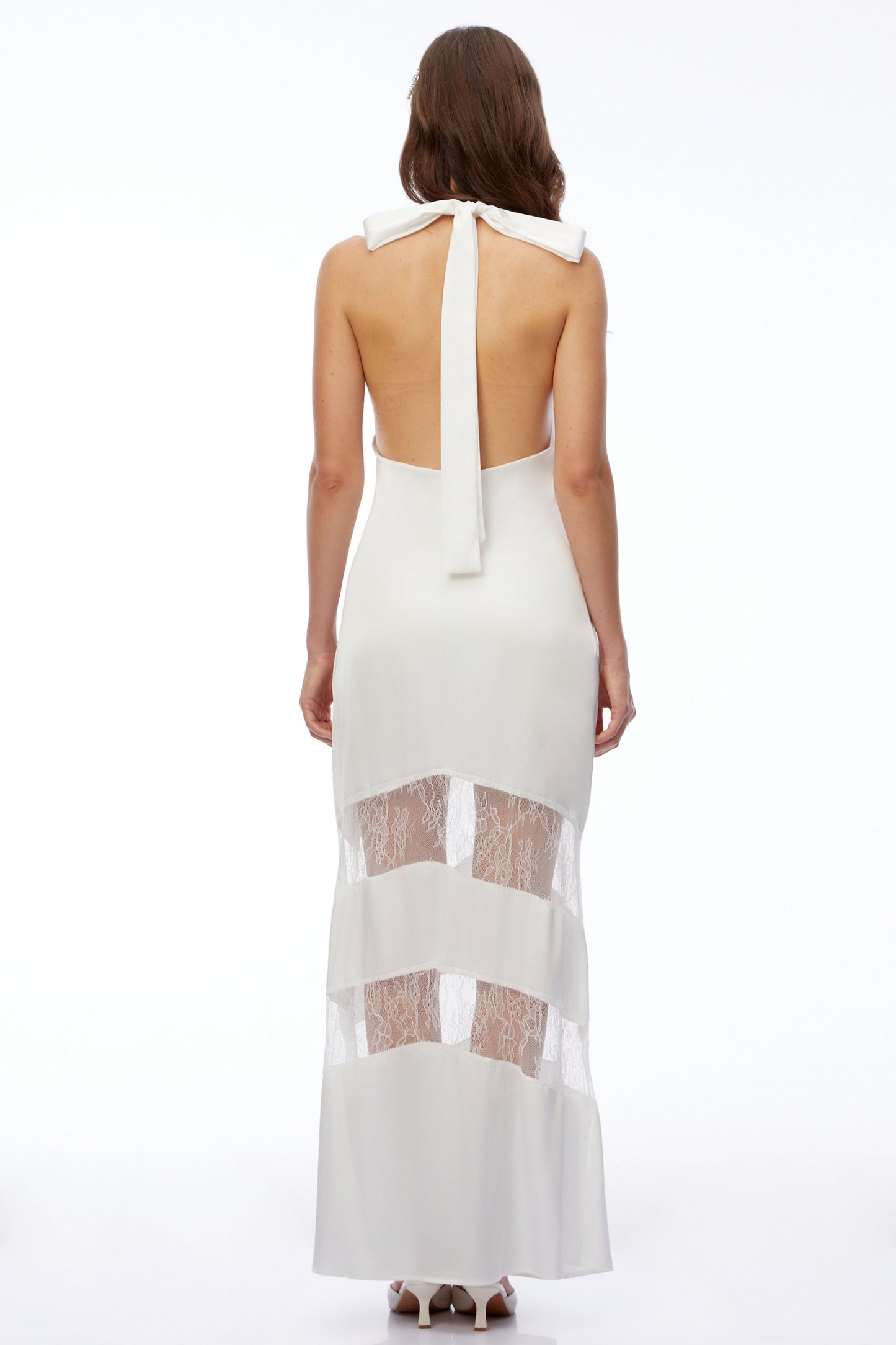 Otago White Halterneck Maxi Dress with Lace Panels