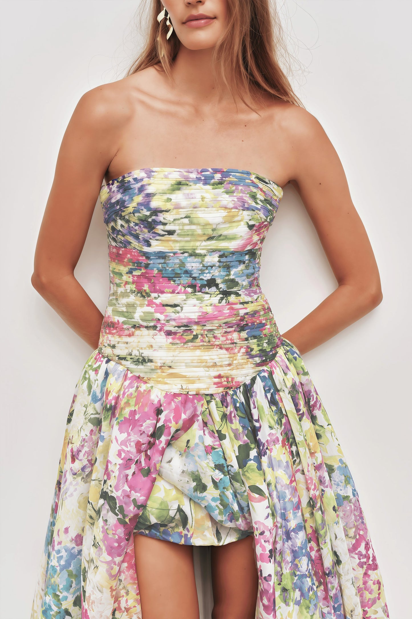 Parastoo Lavandula Floral Print Pleated Maxi Dress