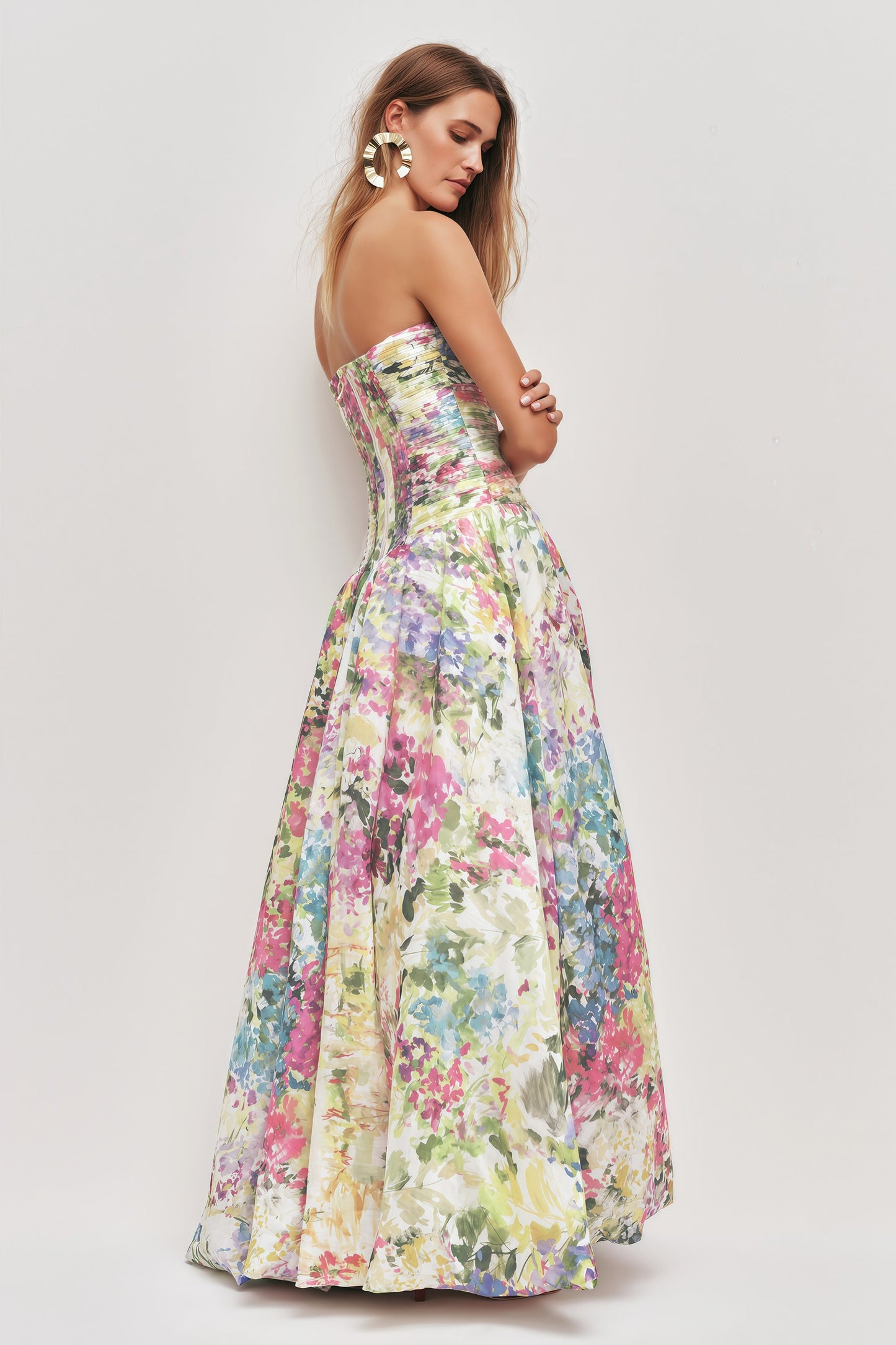 Parastoo Lavandula Floral Print Pleated Maxi Dress