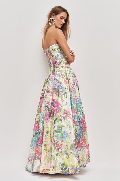 Parastoo Lavandula Floral Print Pleated Maxi Dress