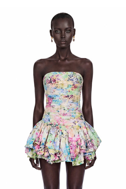 Parastoo Multicolor Floral Print Puffball Mini Dress