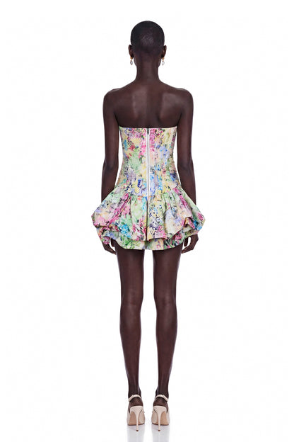 Parastoo Multicolor Floral Print Puffball Mini Dress