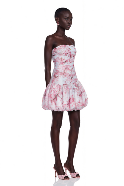 Parastoo Pink Floral Print Pleated Mini Dress
