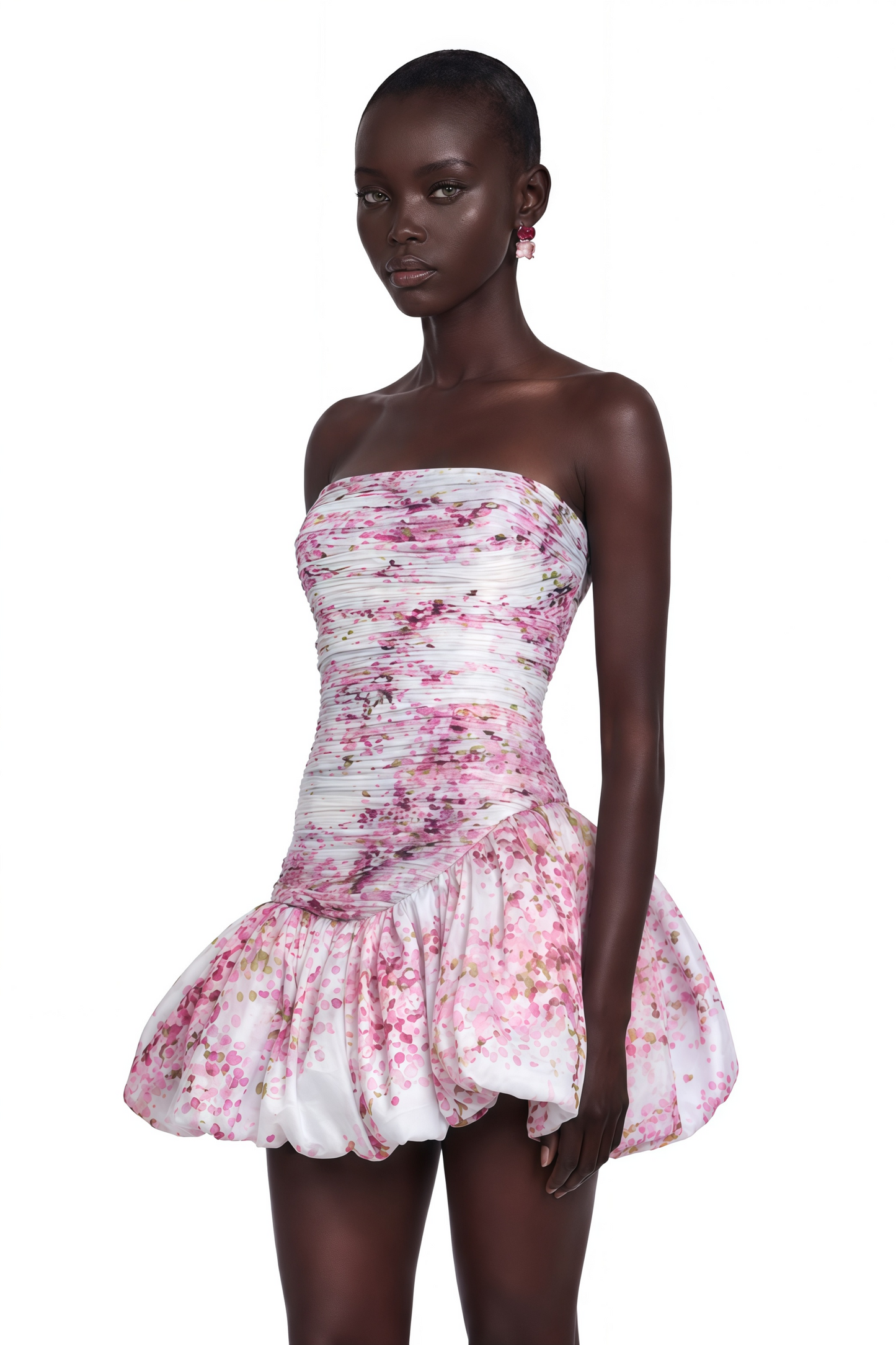 Parastoo Pink Floral Print Pleated Mini Dress