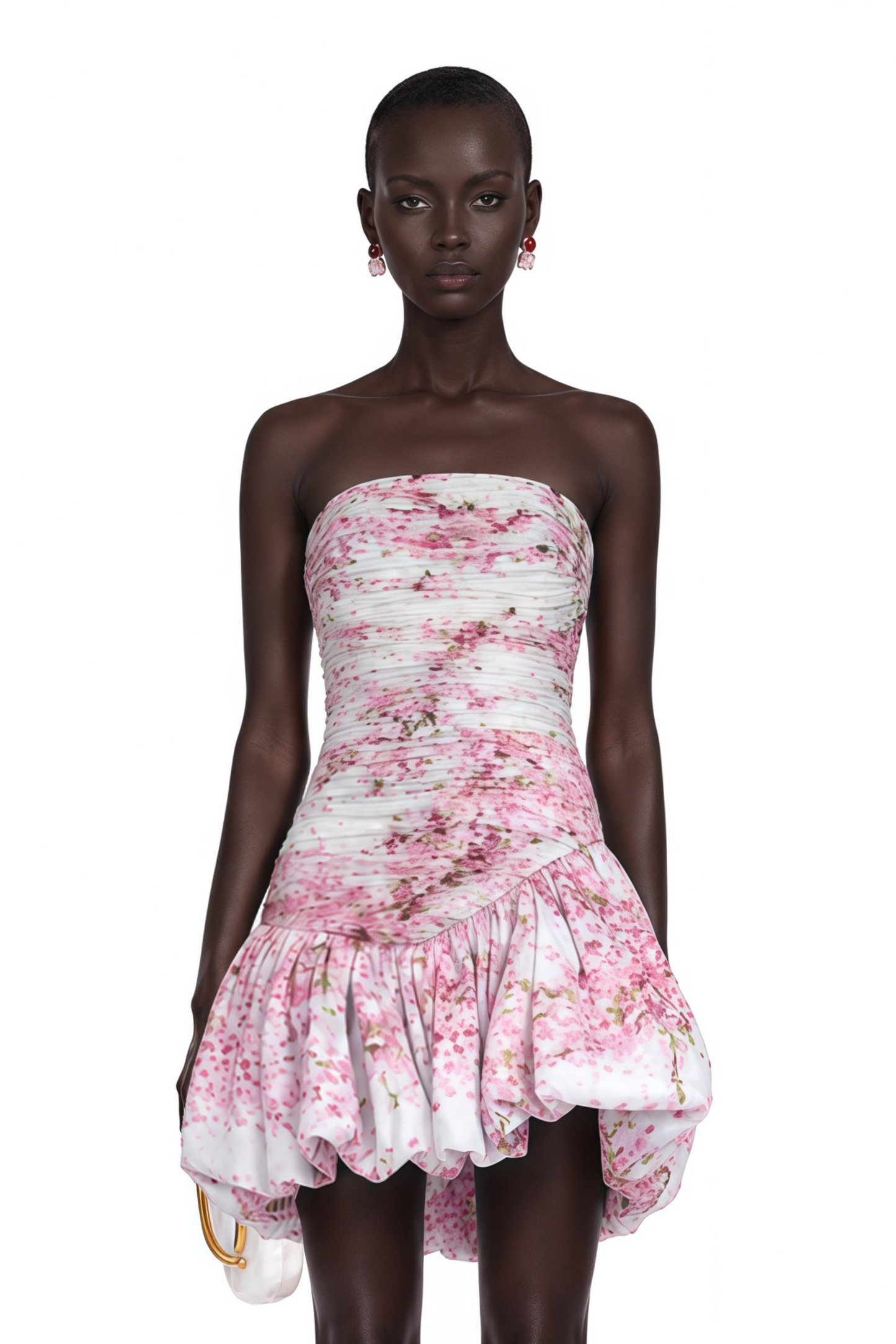 Parastoo Pink Floral Print Pleated Mini Dress