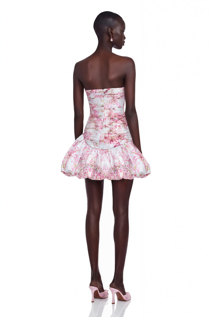 Parastoo Pink Floral Print Pleated Mini Dress